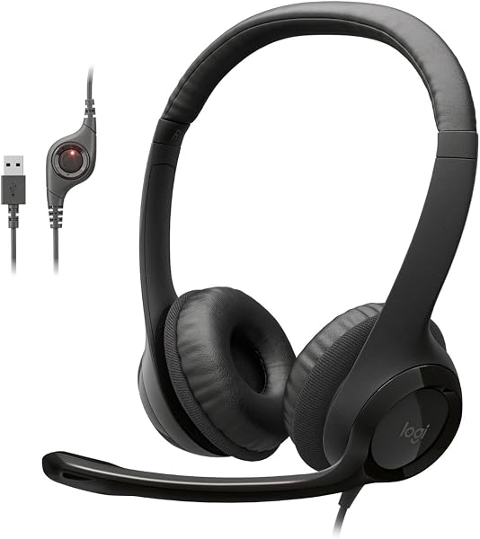 Headset USB Logitech H390 com Microfone Giratório com Cancelamento de Ruído e Controles Inline de Volume e Mute